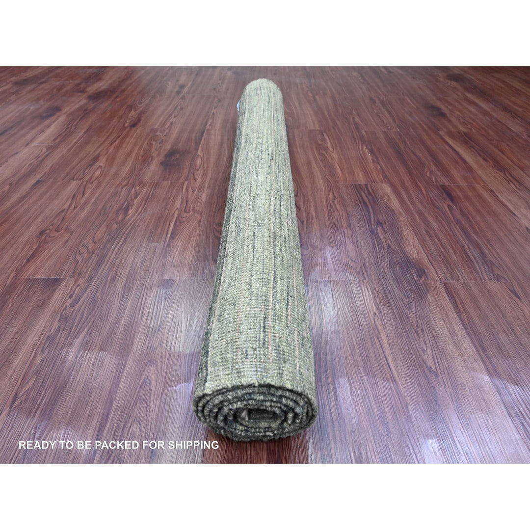 4'5" x 7'8" New Hand Knotted Green Wool Rectangle Oriental Rug - MOA10220549