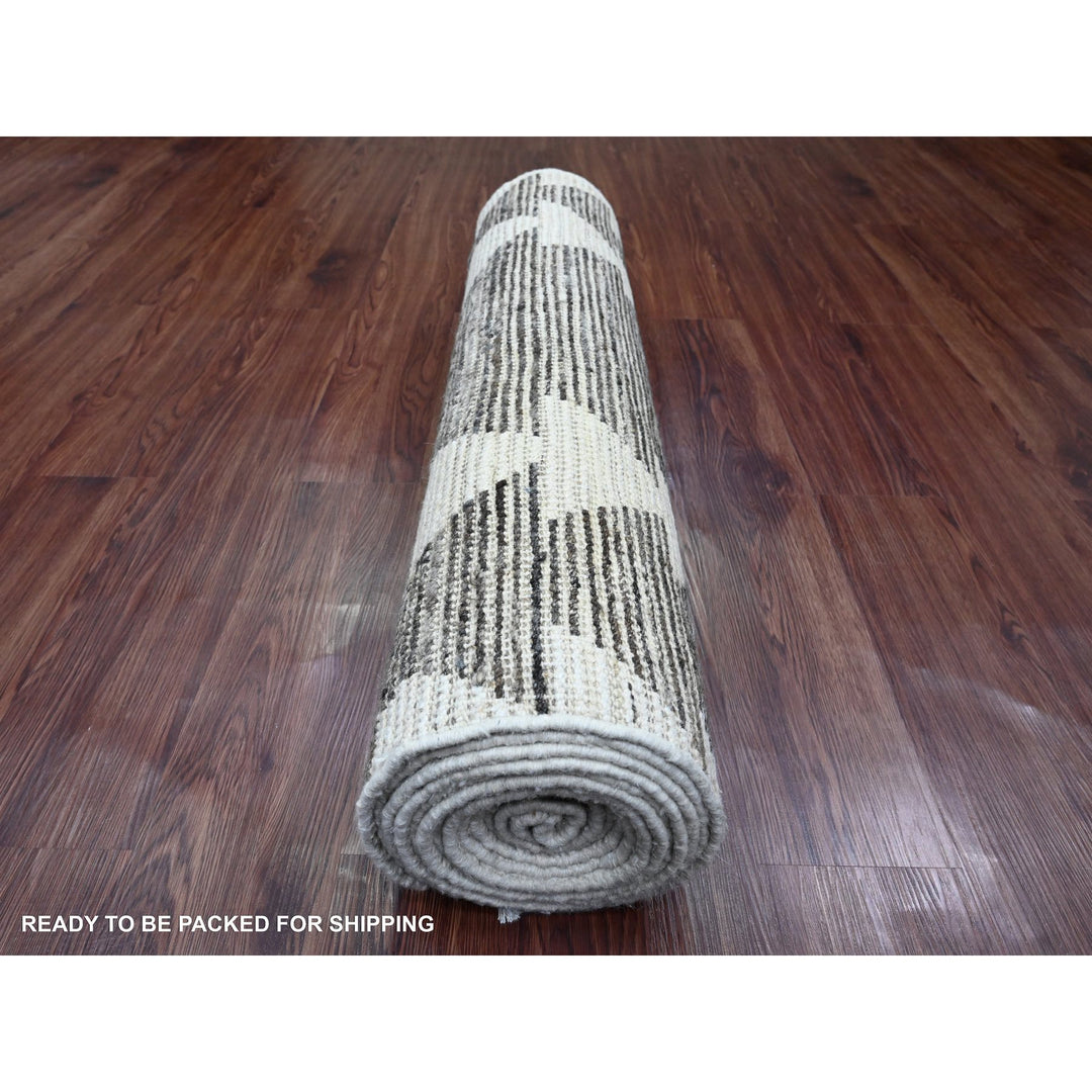 3'1" x 16'8" New Hand Knotted Brown Wool Runner Oriental Rug - MOA10220550