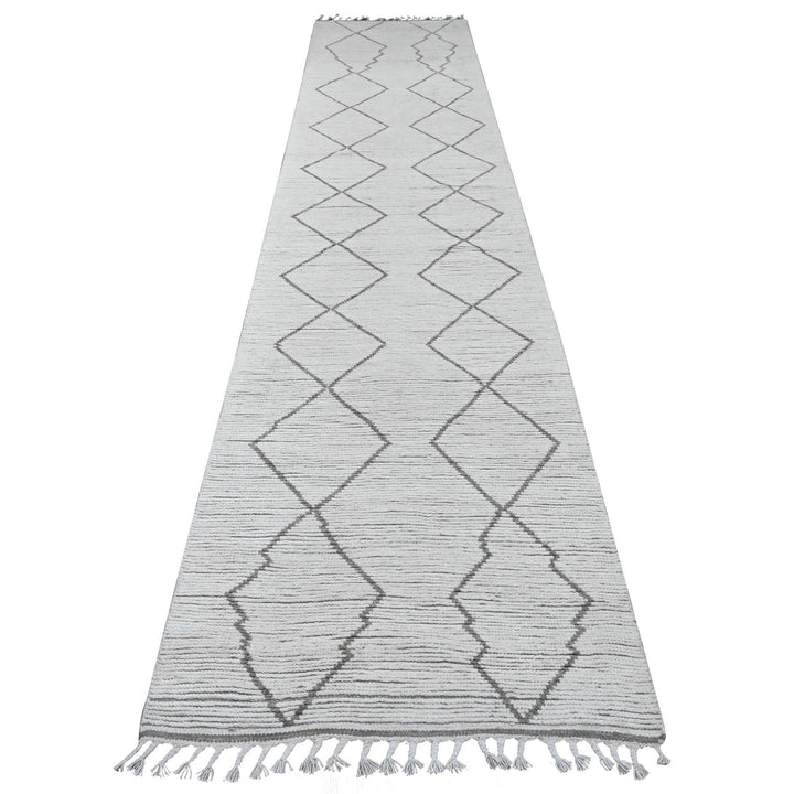 3'2" x 15'4" New Hand Knotted Ivory Wool Runner Oriental Rug - MOA10220551