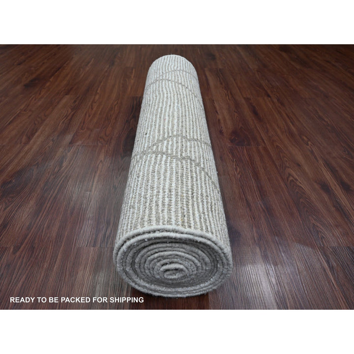 3'2" x 15'4" New Hand Knotted Ivory Wool Runner Oriental Rug - MOA10220551