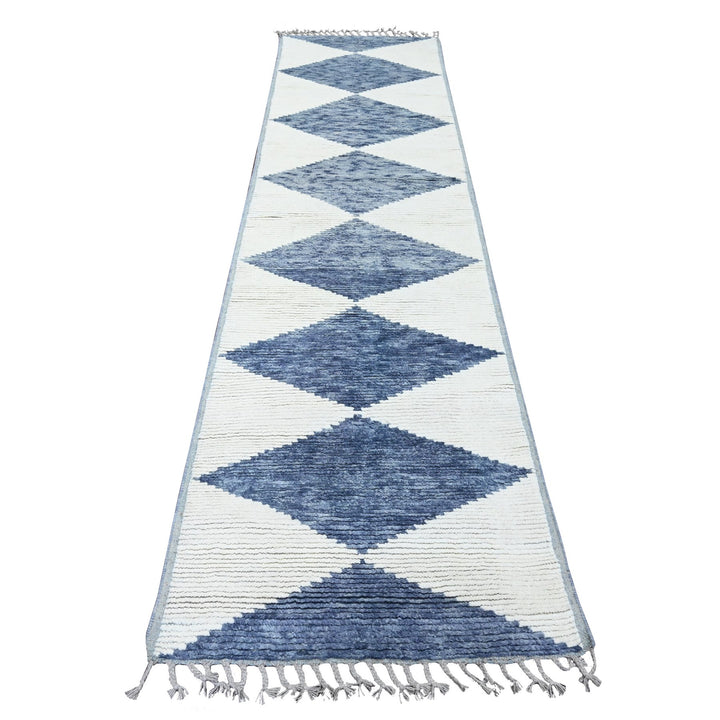 2'9" x 10'3" New Hand Knotted Blue Wool Runner Oriental Rug - MOA10220553