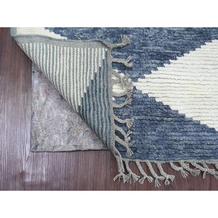 2'9" x 10'3" New Hand Knotted Blue Wool Runner Oriental Rug - MOA10220553