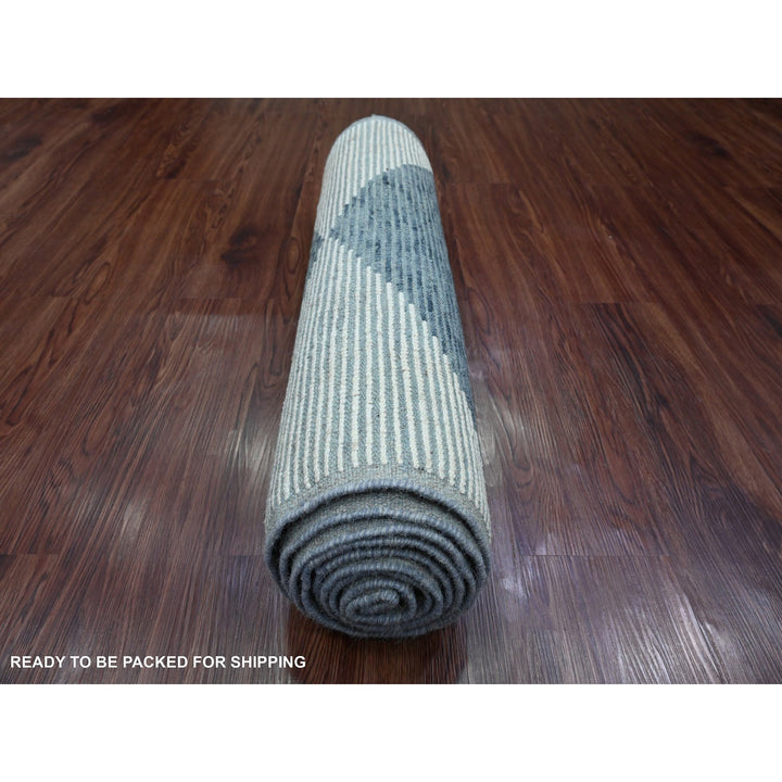 2'9" x 10'3" New Hand Knotted Blue Wool Runner Oriental Rug - MOA10220553