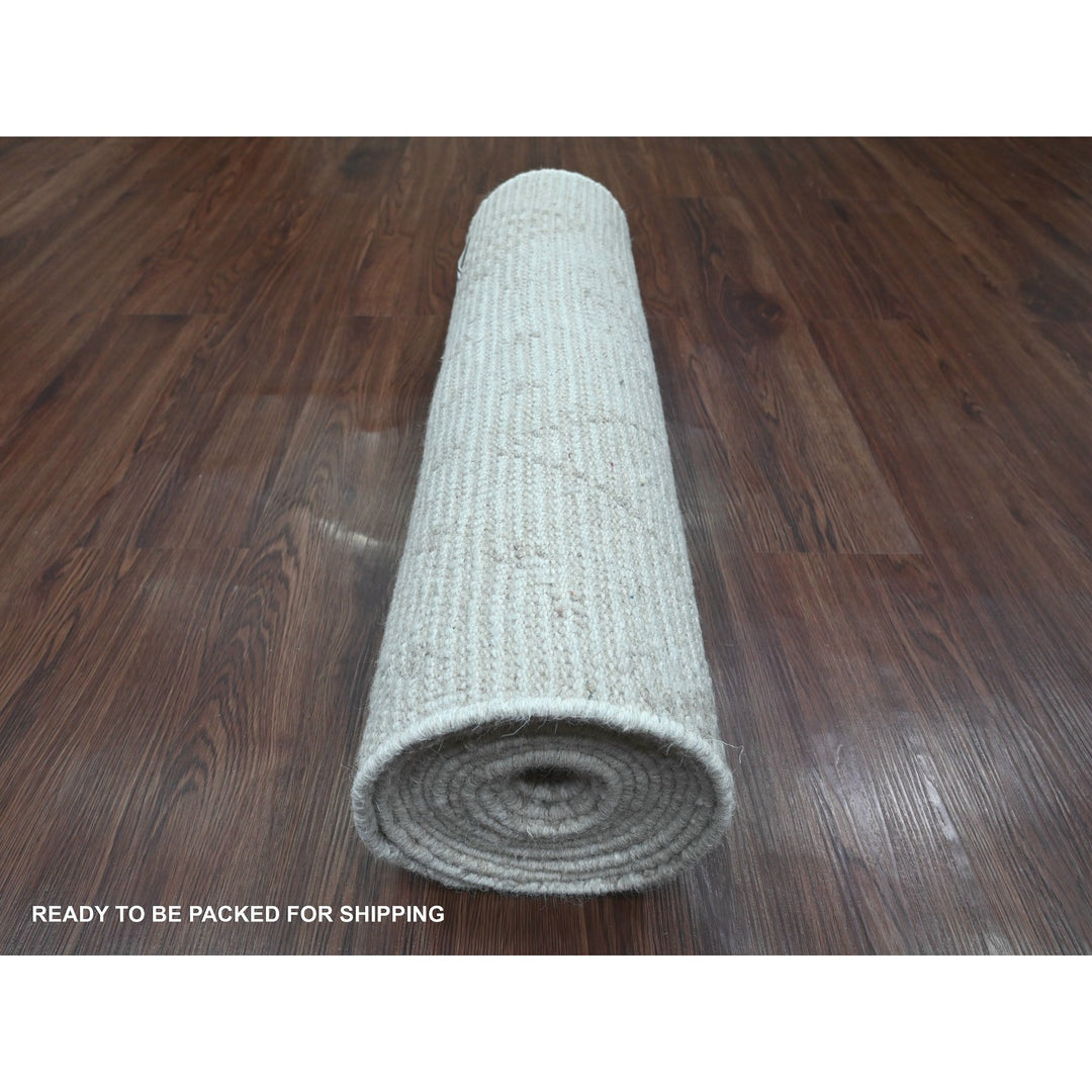 2'5" x 14'3" New Hand Knotted Ivory Wool Runner Oriental Rug - MOA10220554
