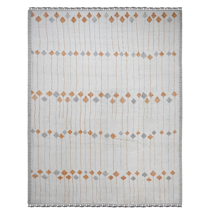 12'5" x 15'2" New Hand Knotted Ivory Wool Rectangle Oriental Rug - MOA10220560