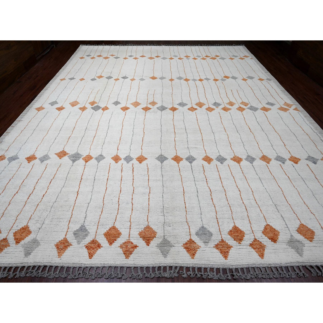 12'5" x 15'2" New Hand Knotted Ivory Wool Rectangle Oriental Rug - MOA10220560
