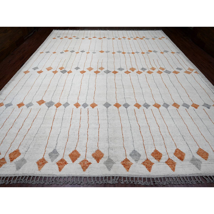 12'5" x 15'2" New Hand Knotted Ivory Wool Rectangle Oriental Rug - MOA10220560