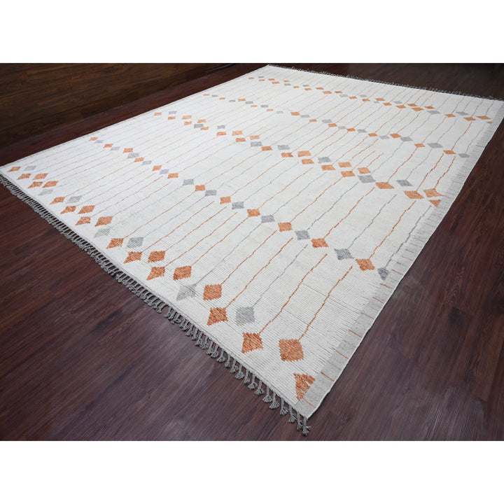 12'5" x 15'2" New Hand Knotted Ivory Wool Rectangle Oriental Rug - MOA10220560