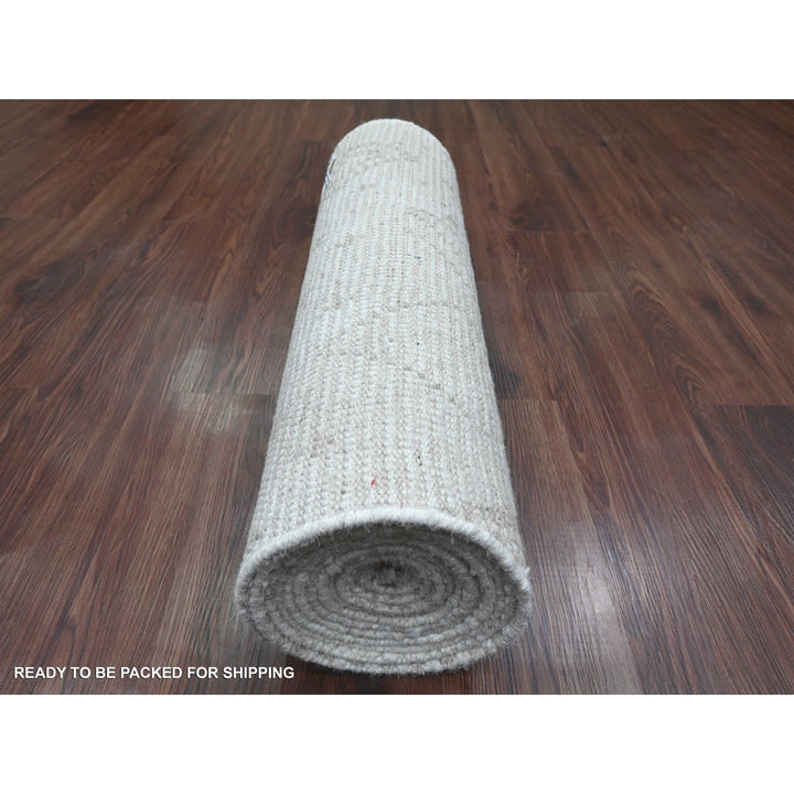 2'5" x 14'3" New Hand Knotted Ivory Wool Runner Oriental Rug - MOA10220617