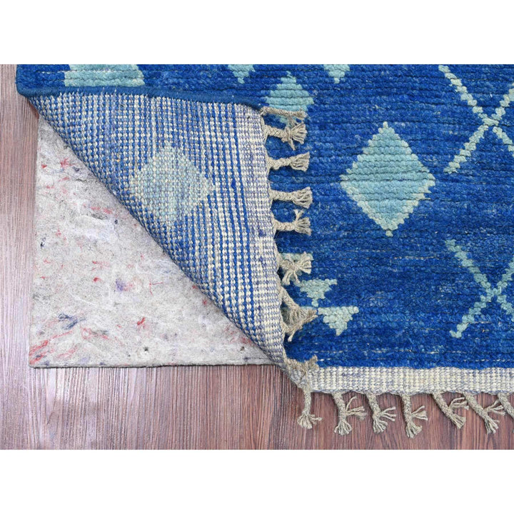 2'8" x 10'5" New Hand Knotted Blue Wool Runner Oriental Rug - MOA10220618