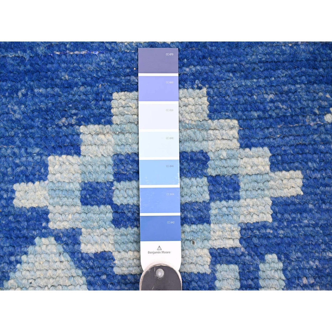 2'8" x 10'5" New Hand Knotted Blue Wool Runner Oriental Rug - MOA10220618