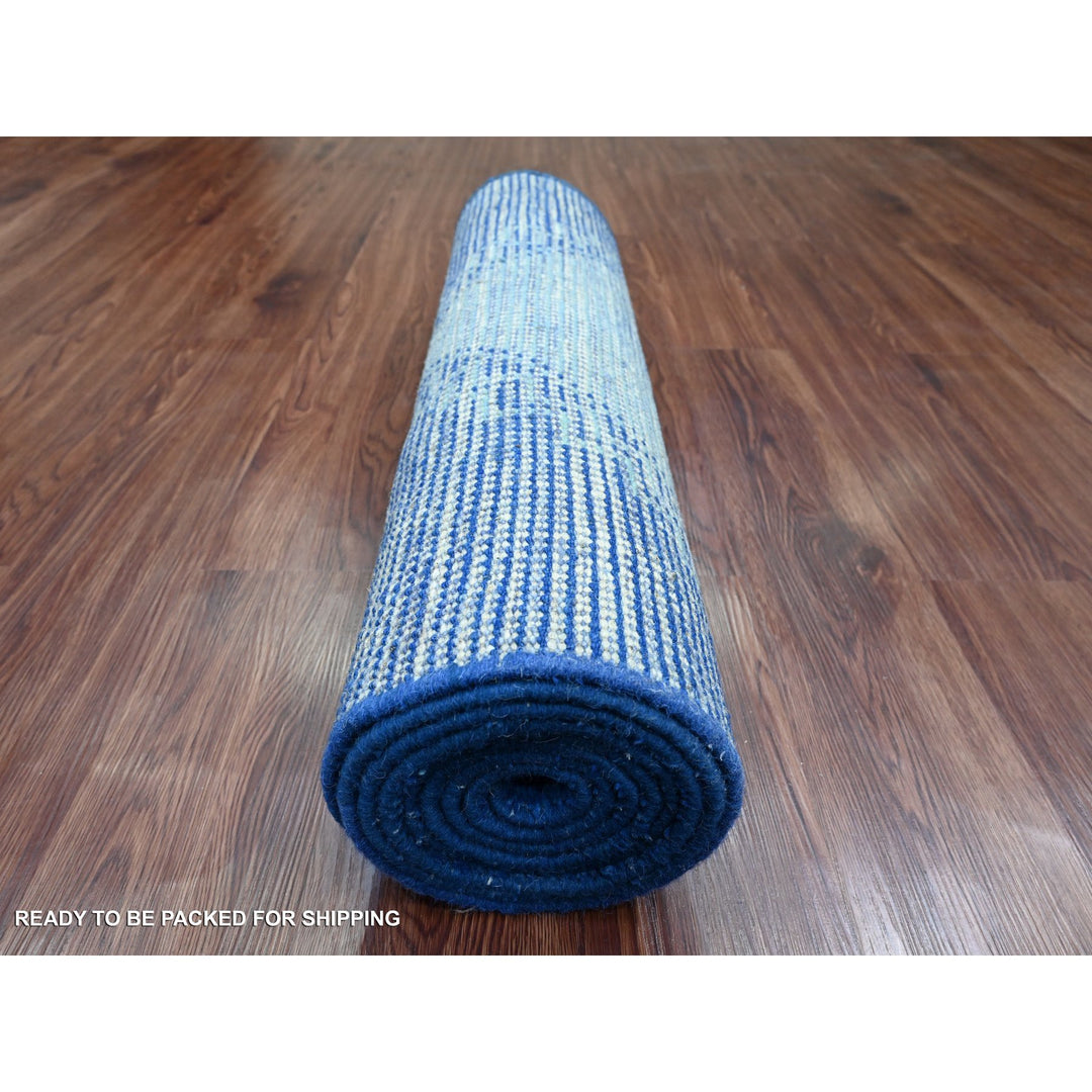 2'8" x 10'5" New Hand Knotted Blue Wool Runner Oriental Rug - MOA10220618