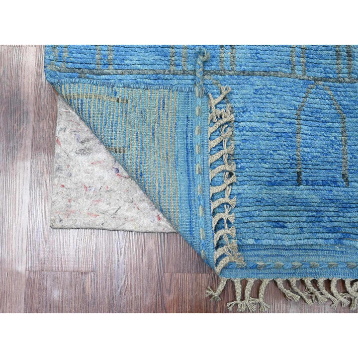 2'5" x 10'3" New Hand Knotted Blue Wool Runner Oriental Rug - MOA10220620