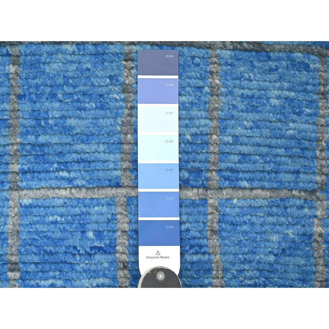 2'5" x 10'3" New Hand Knotted Blue Wool Runner Oriental Rug - MOA10220620