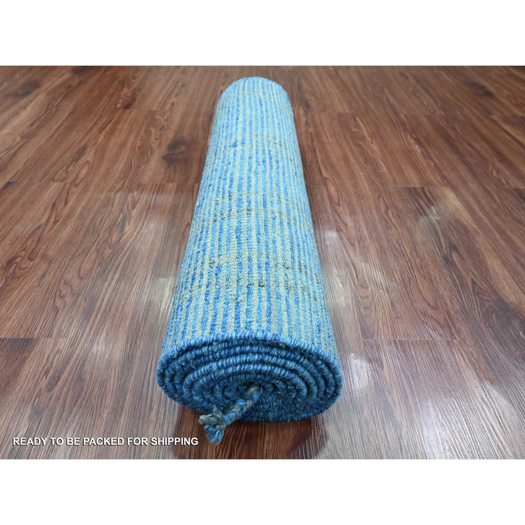 2'5" x 10'3" New Hand Knotted Blue Wool Runner Oriental Rug - MOA10220620