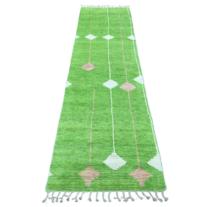 2'5" x 9'0" New Hand Knotted Green Wool Runner Oriental Rug - MOA10220621