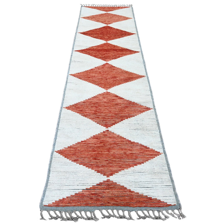 2'8" x 10'1" New Hand Knotted Red Wool Runner Oriental Rug - MOA10220622