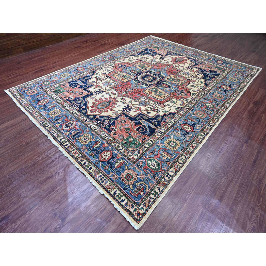 8'10" x 11'8" New Hand Knotted Ivory Wool Rectangle Oriental Rug - MOA10220624