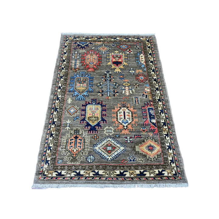 3'6" x 5'0" New Hand Knotted Grey Wool Rectangle Oriental Rug - MOA10220629