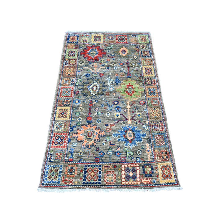 3'1" x 5'3" New Hand Knotted Grey Wool Rectangle Oriental Rug - MOA10220631
