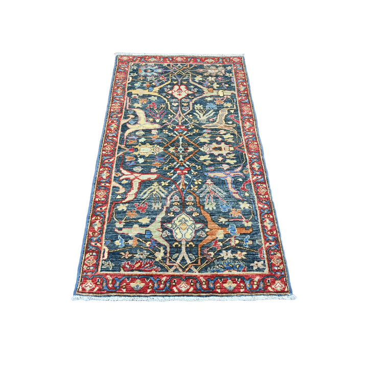 2'11" x 5'8" New Hand Knotted Blue Wool Runner Oriental Rug - MOA10220634
