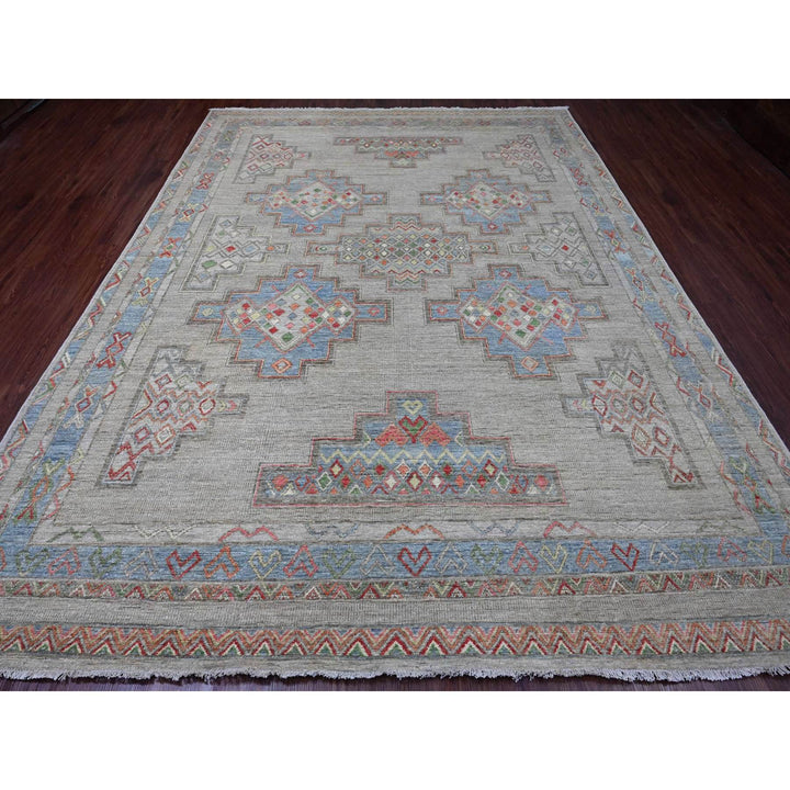 8'8" x 11'8" New Hand Knotted Ivory Wool Rectangle Oriental Rug - MOA10220636