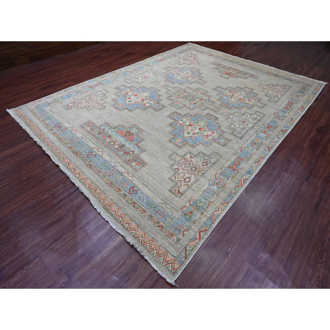 8'8" x 11'8" New Hand Knotted Ivory Wool Rectangle Oriental Rug - MOA10220636