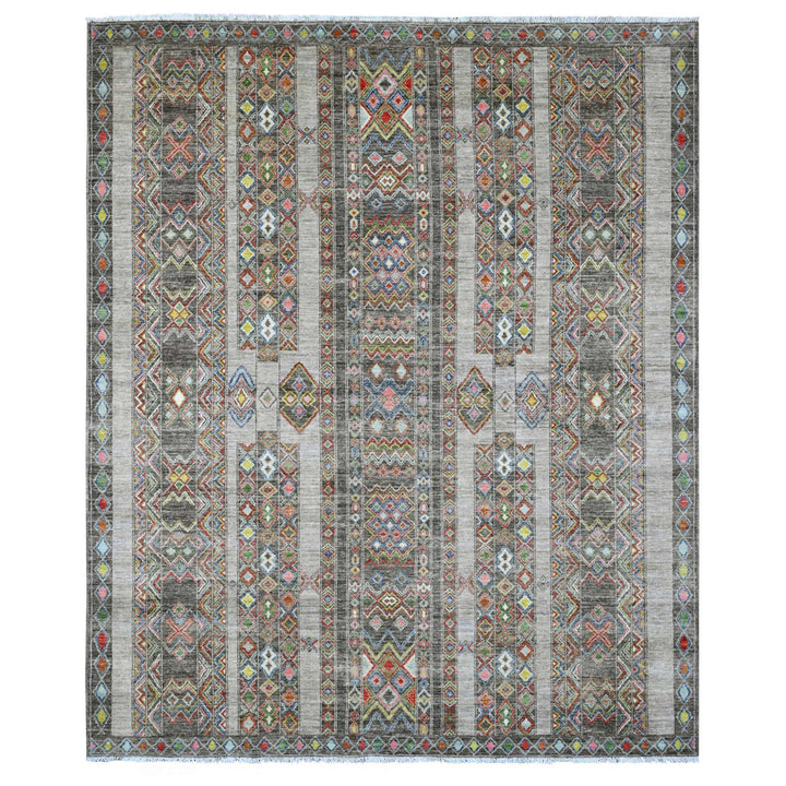 8'1" x 9'6" New Hand Knotted Grey Wool Rectangle Oriental Rug - MOA10220637