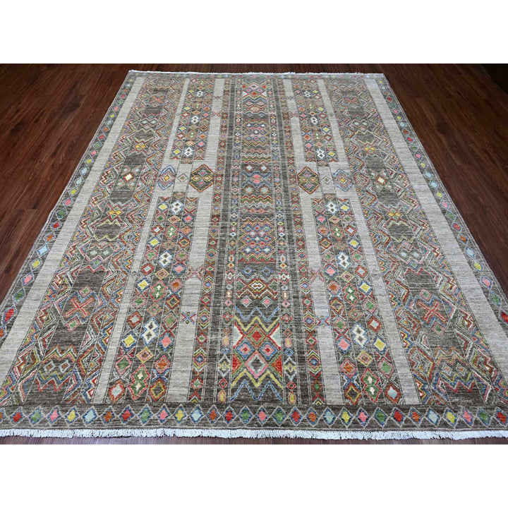 8'1" x 9'6" New Hand Knotted Grey Wool Rectangle Oriental Rug - MOA10220637