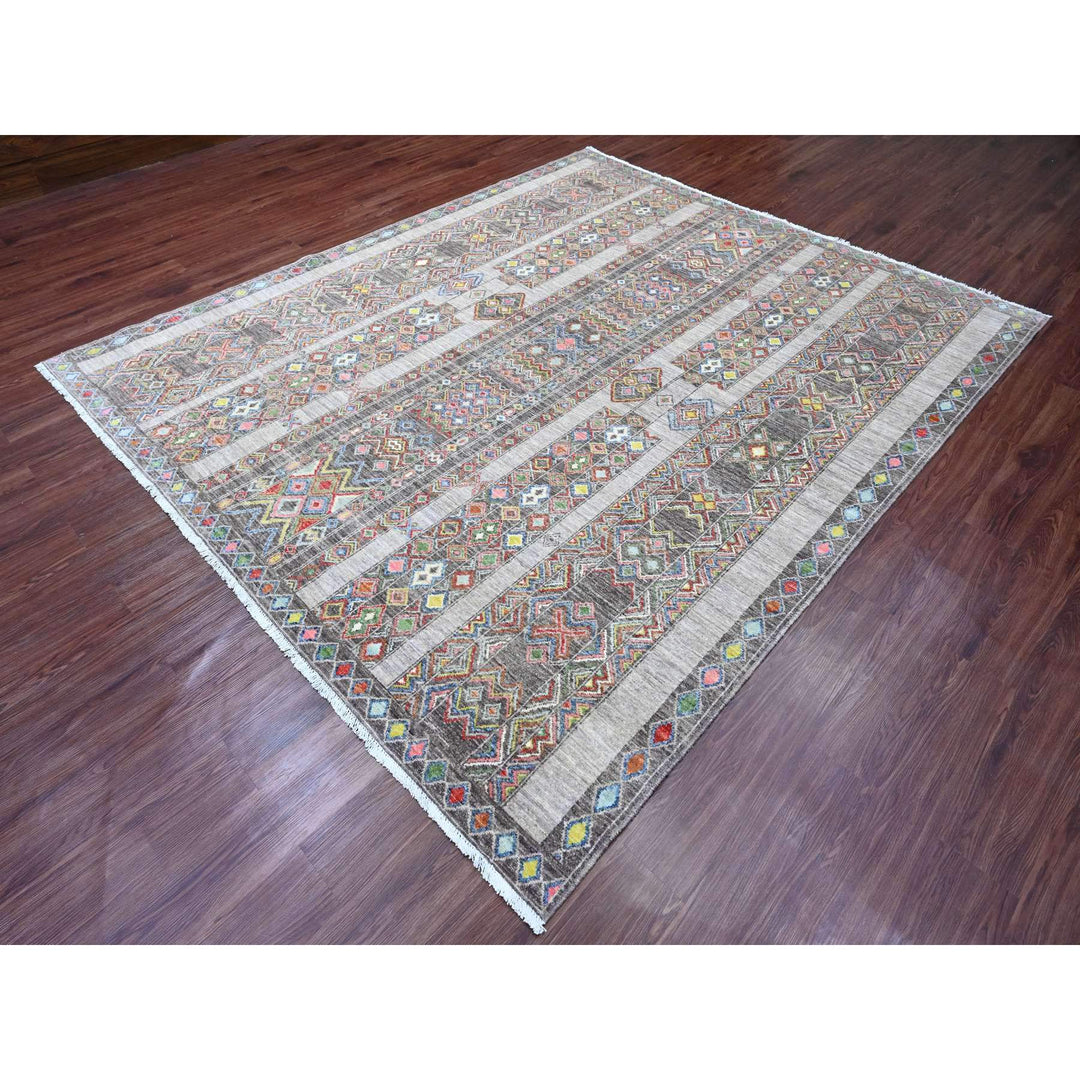 8'1" x 9'6" New Hand Knotted Grey Wool Rectangle Oriental Rug - MOA10220637