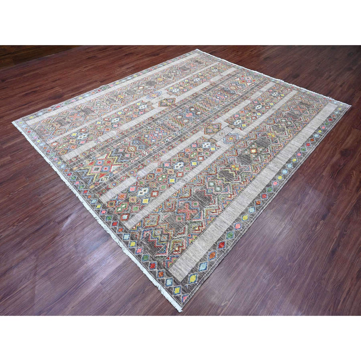 8'1" x 9'6" New Hand Knotted Grey Wool Rectangle Oriental Rug - MOA10220637