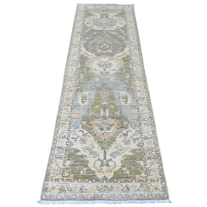 2'5" x 7'7" New Hand Knotted Green Wool Runner Oriental Rug - MOA10220648