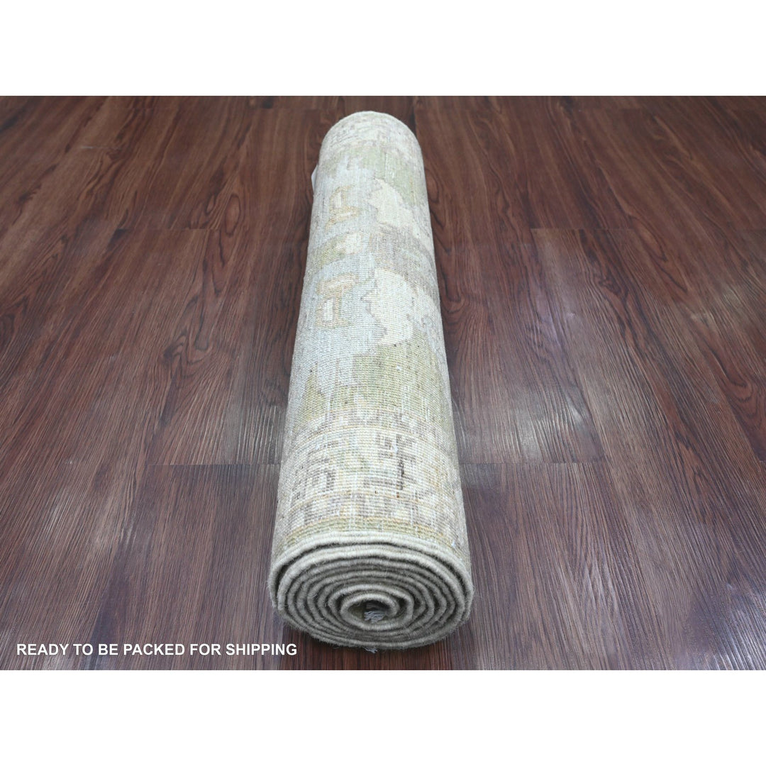 2'5" x 7'7" New Hand Knotted Green Wool Runner Oriental Rug - MOA10220648