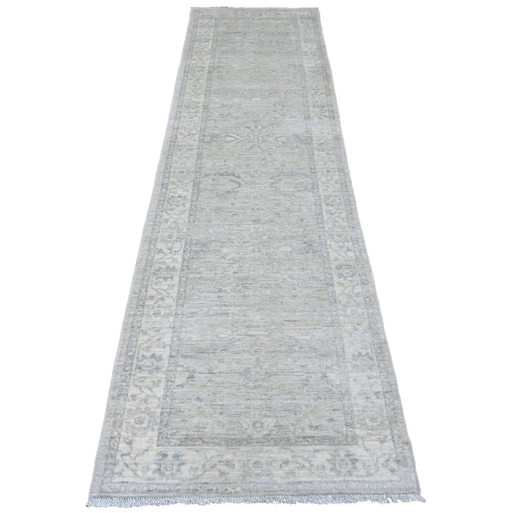 2'8" x 9'11" New Hand Knotted Grey Wool Runner Oriental Rug - MOA10220649