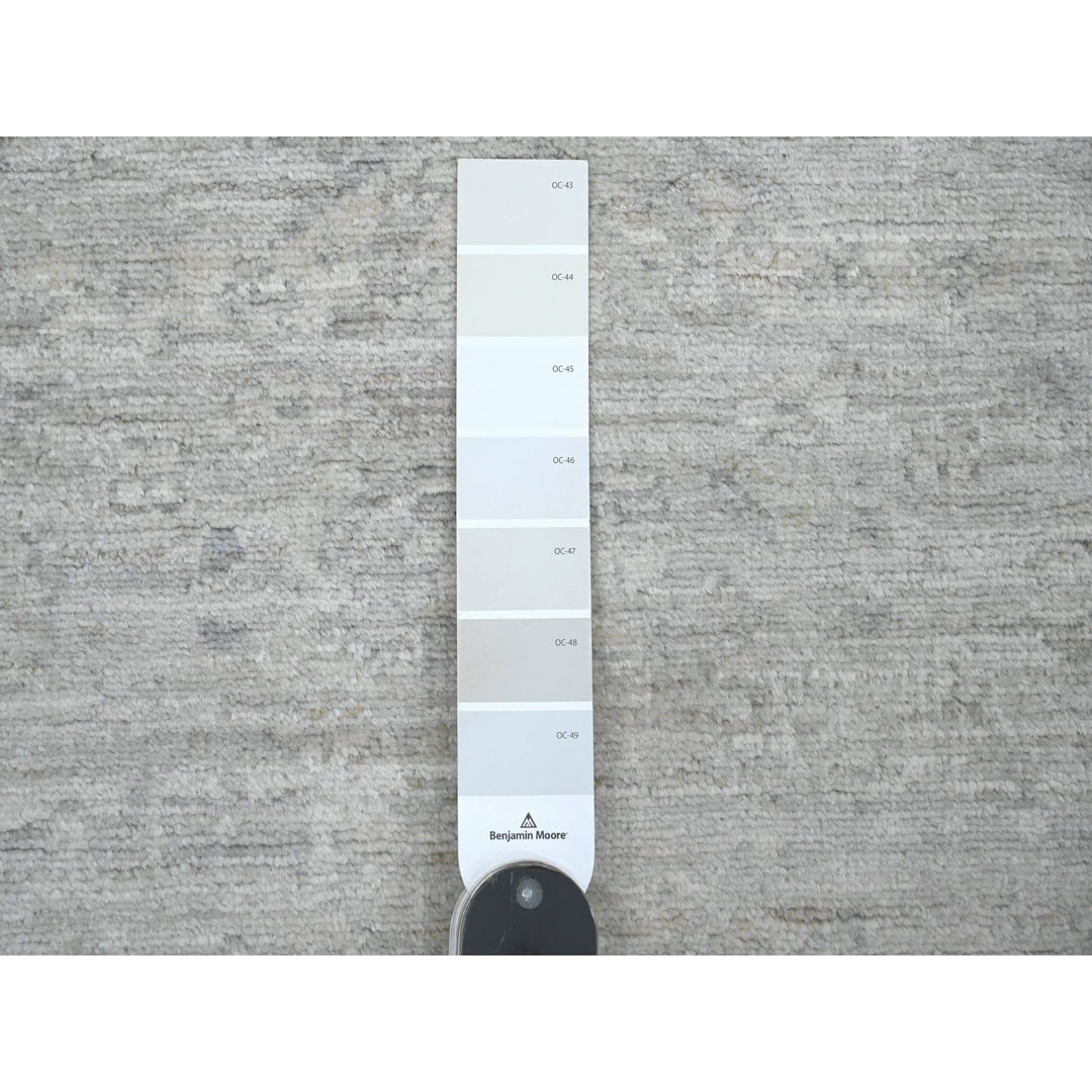 2'8" x 9'11" New Hand Knotted Grey Wool Runner Oriental Rug - MOA10220649