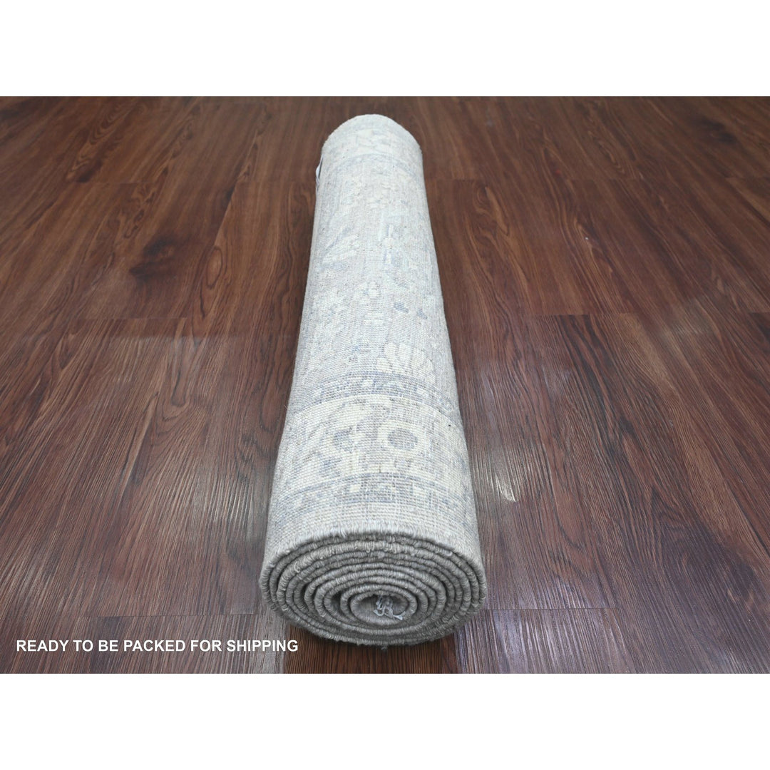 2'8" x 9'11" New Hand Knotted Grey Wool Runner Oriental Rug - MOA10220649