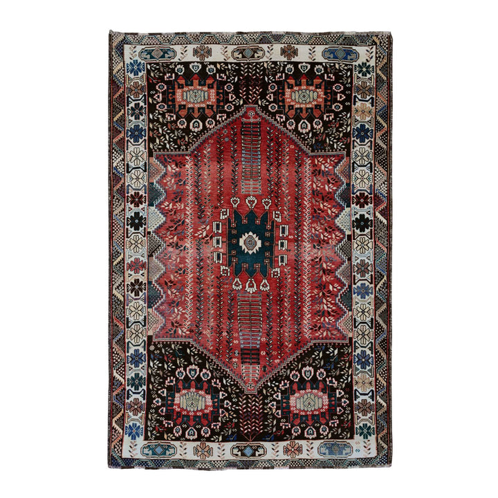 5'9" x 9'1" Vintage Hand Knotted Red Wool Rectangle Oriental Rug - MOA10220651