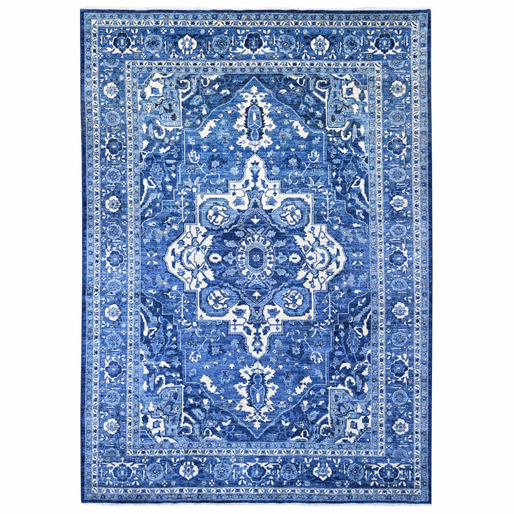 10'0" x 13'10" New Hand Knotted Blue Wool Rectangle Oriental Rug - MOA10220658