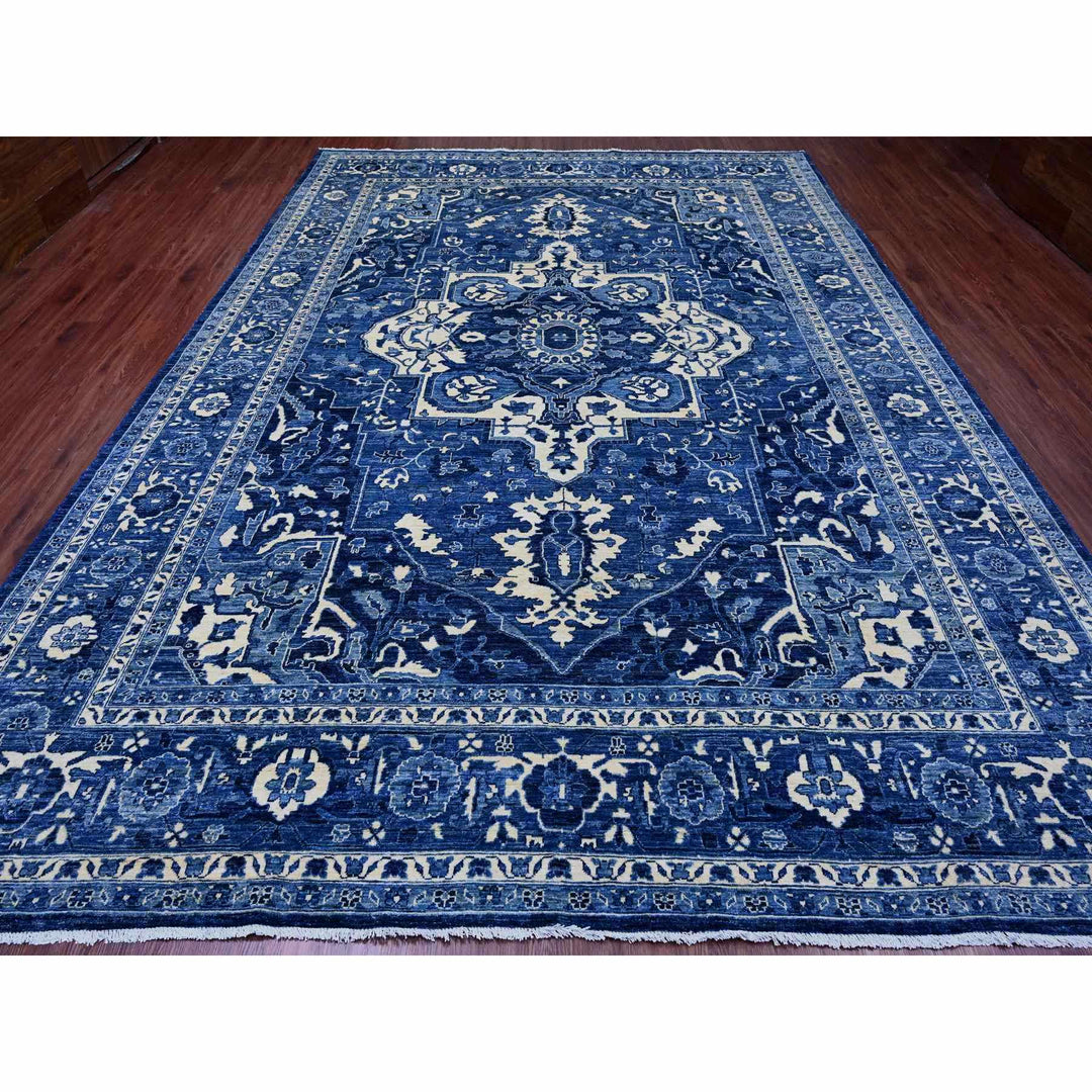 10'0" x 13'10" New Hand Knotted Blue Wool Rectangle Oriental Rug - MOA10220658