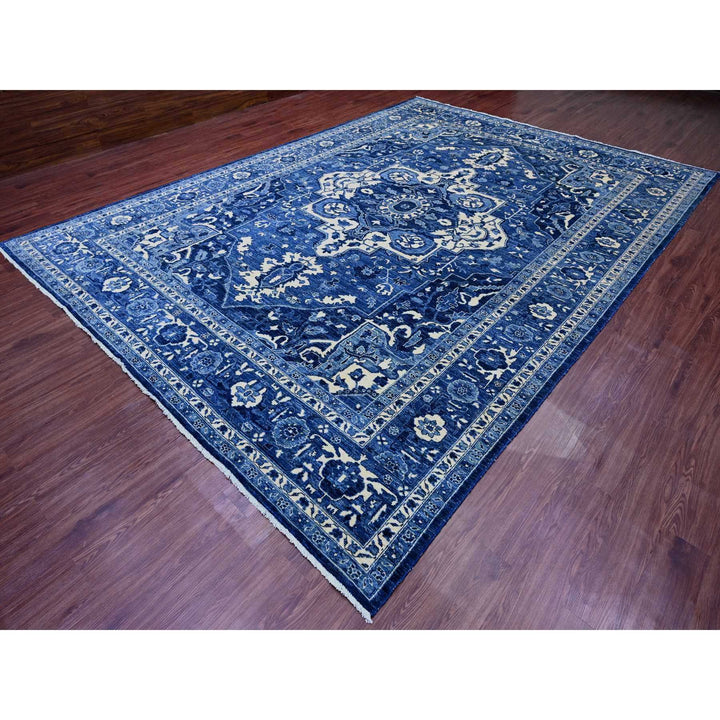 10'0" x 13'10" New Hand Knotted Blue Wool Rectangle Oriental Rug - MOA10220658