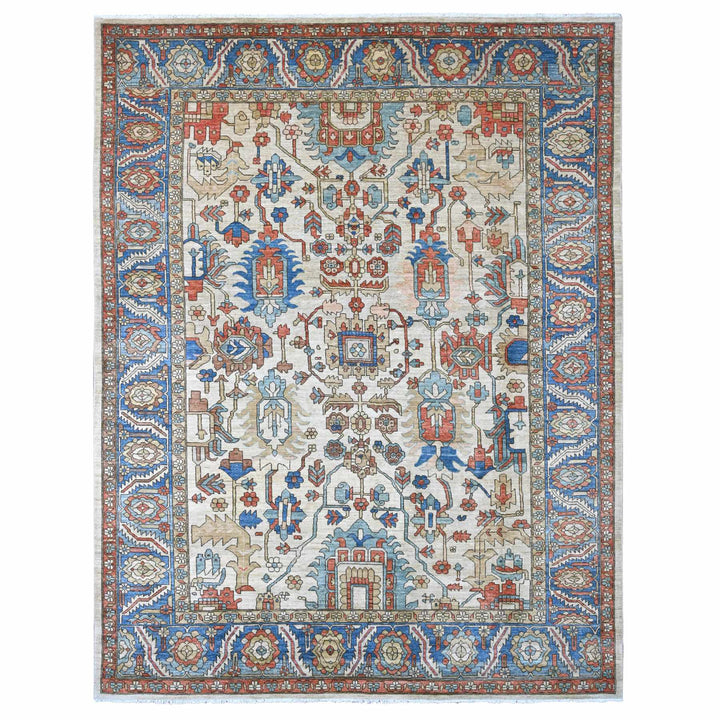 9'1" x 11'9" New Hand Knotted Ivory Wool Rectangle Oriental Rug - MOA10220670