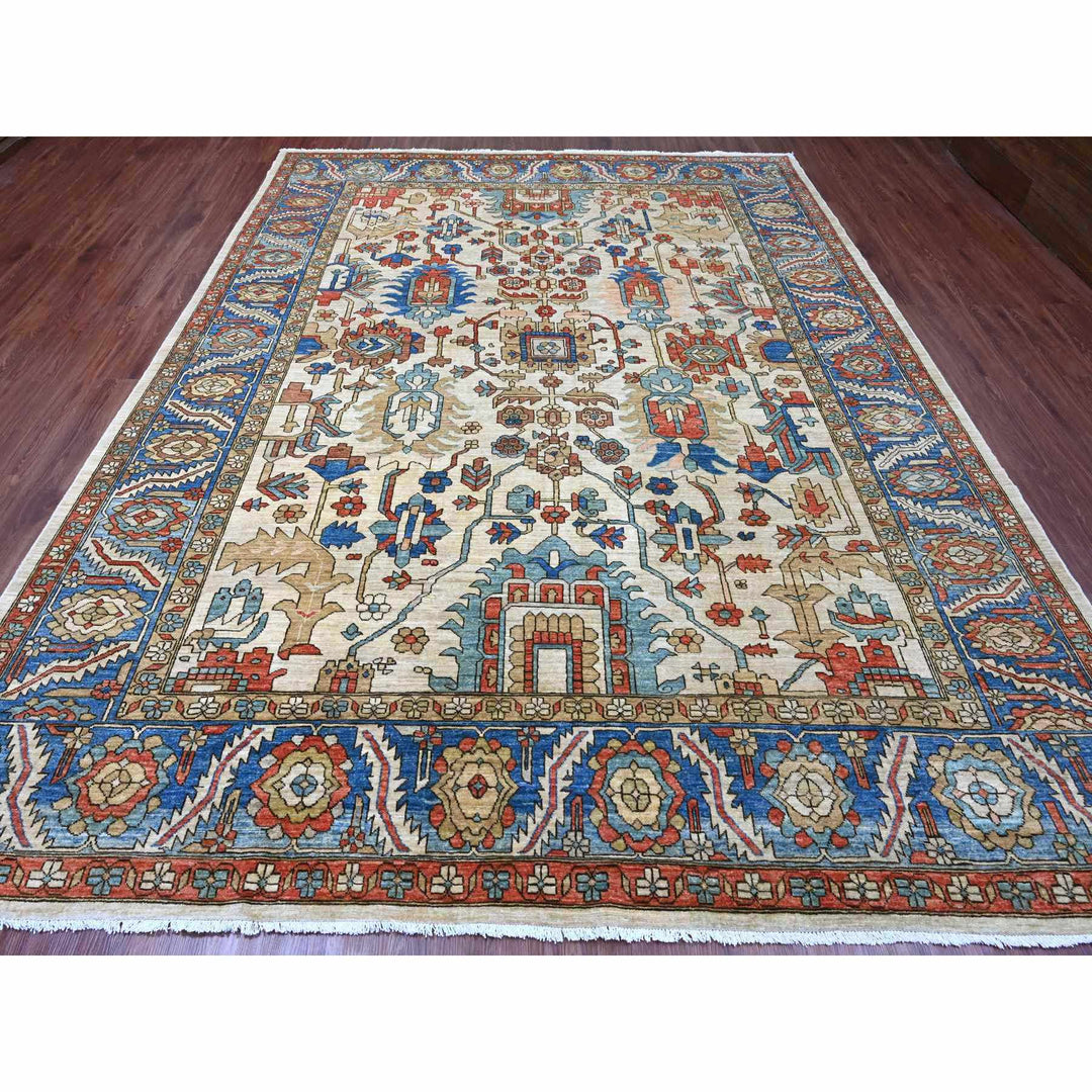 9'1" x 11'9" New Hand Knotted Ivory Wool Rectangle Oriental Rug - MOA10220670