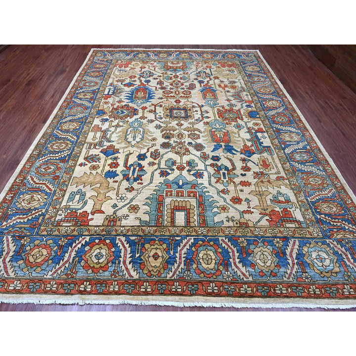 9'1" x 11'9" New Hand Knotted Ivory Wool Rectangle Oriental Rug - MOA10220670