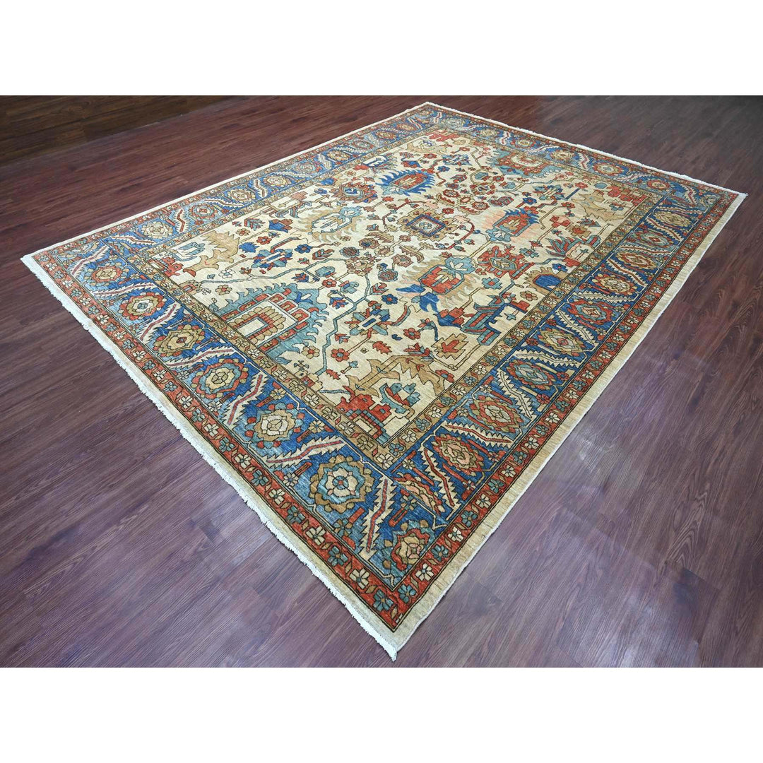 9'1" x 11'9" New Hand Knotted Ivory Wool Rectangle Oriental Rug - MOA10220670
