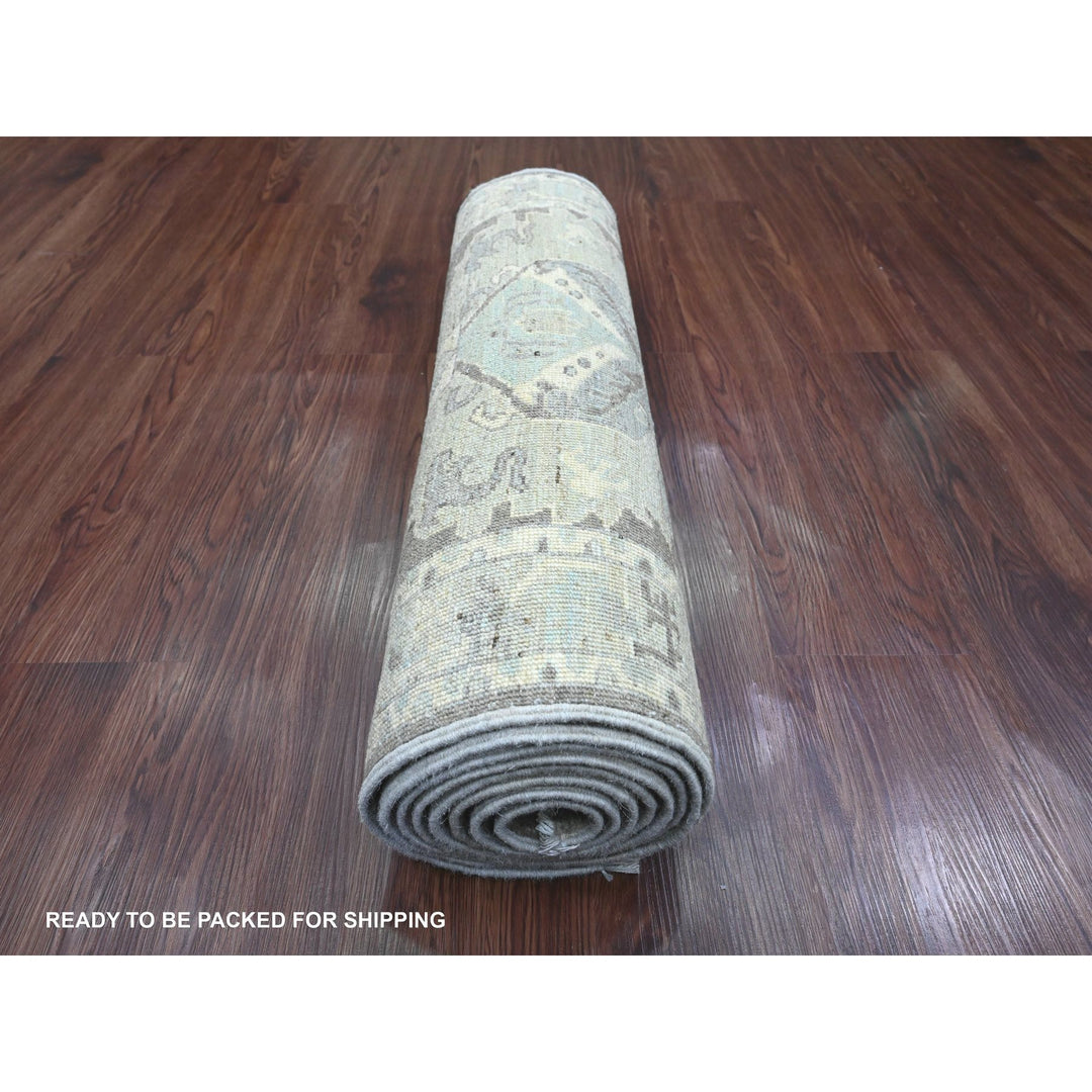 2'6" x 9'7" New Hand Knotted Grey Wool Runner Oriental Rug - MOA10220671