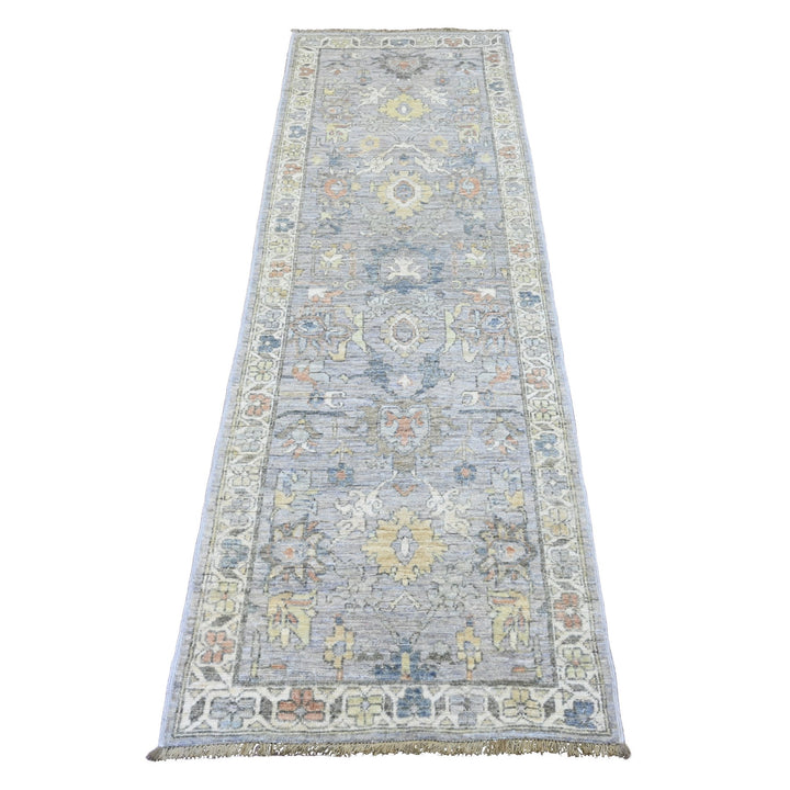 2'6" x 7'9" New Hand Knotted Grey Wool Runner Oriental Rug - MOA10220672