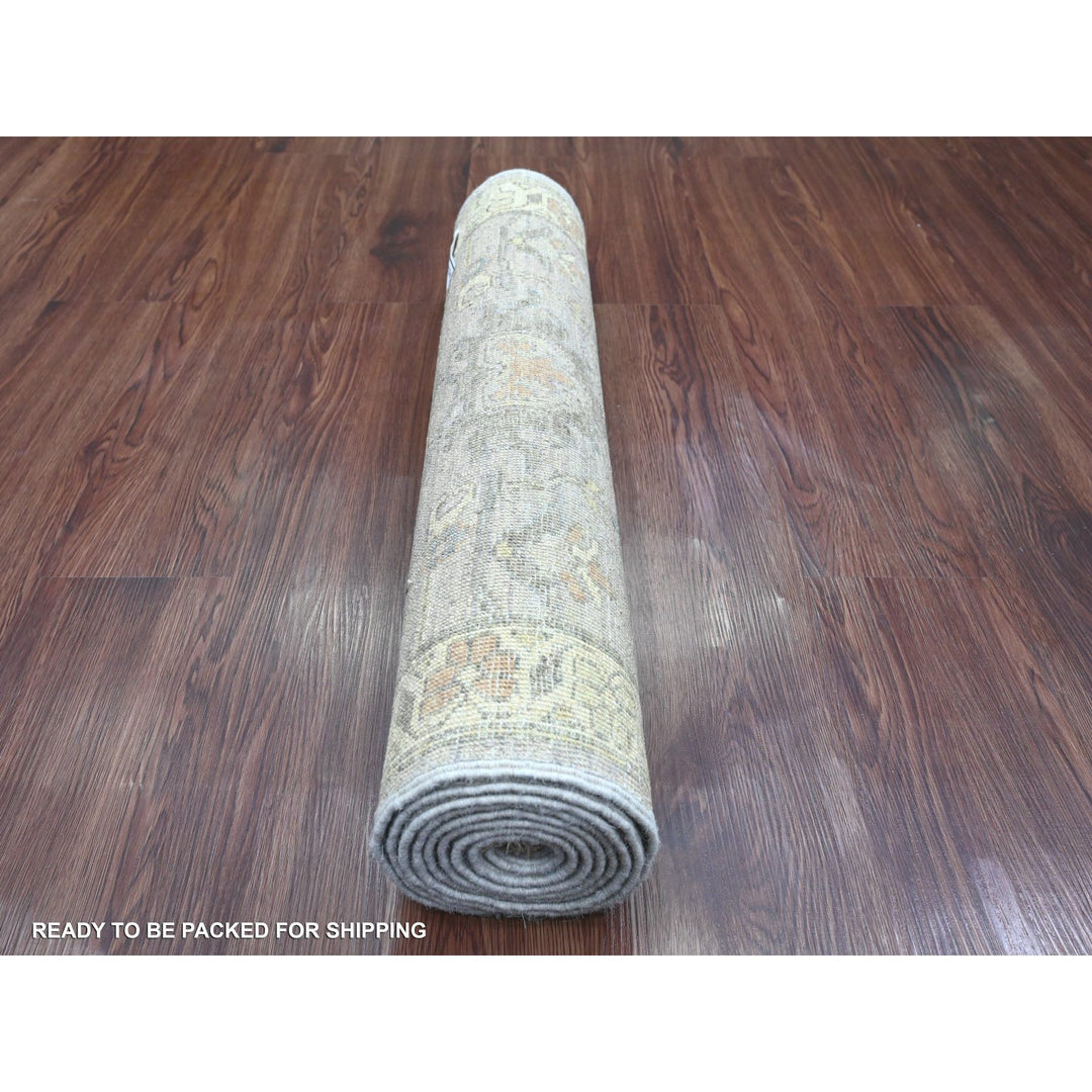 2'6" x 7'9" New Hand Knotted Grey Wool Runner Oriental Rug - MOA10220672