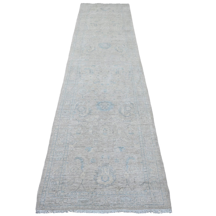2'10" x 11'7" New Hand Knotted Grey Wool Runner Oriental Rug - MOA10220673