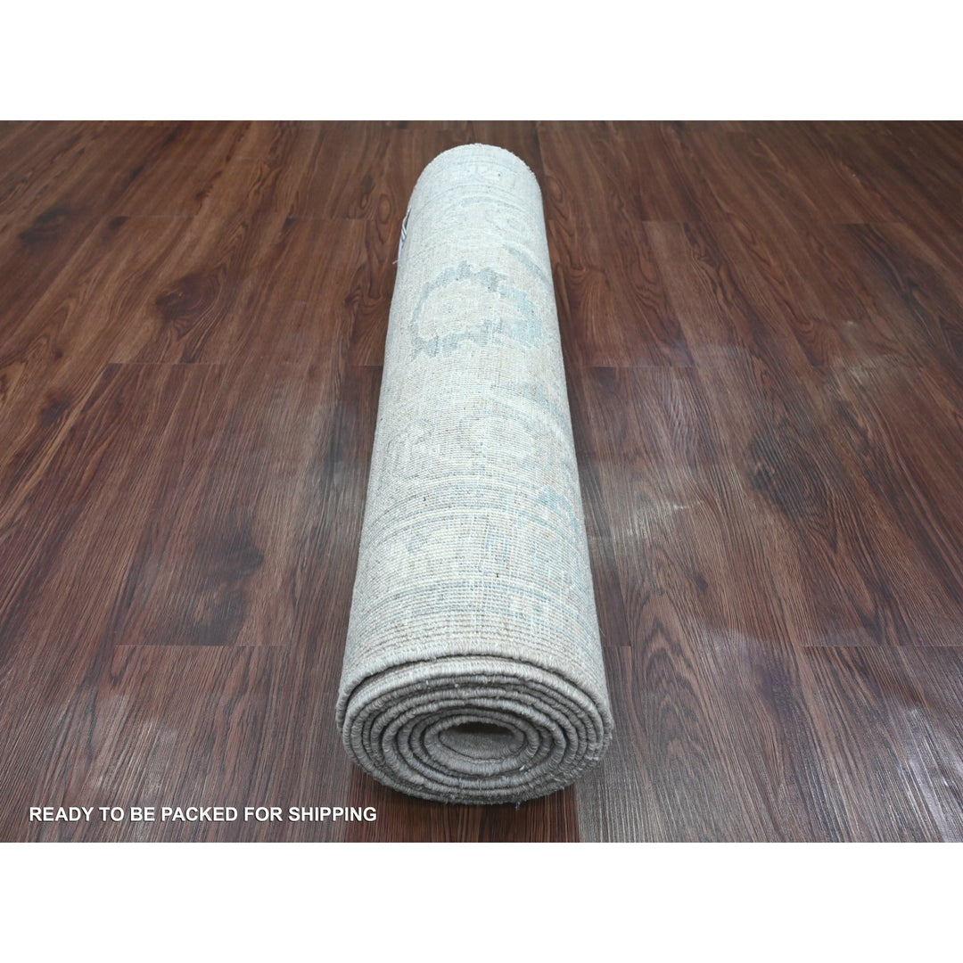2'10" x 11'7" New Hand Knotted Grey Wool Runner Oriental Rug - MOA10220673