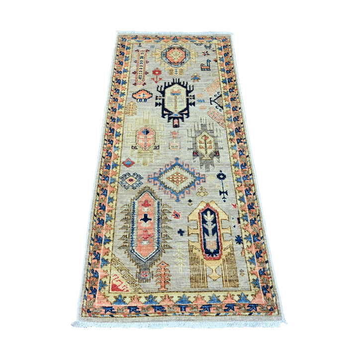 2'6" x 5'9" New Hand Knotted Grey Wool Runner Oriental Rug - MOA10220676